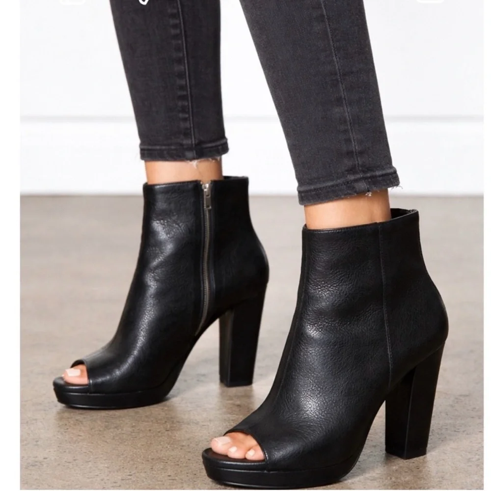 All Saints Black Peep-Toe Heeled Boots EU 39 - Picture 7 of 8
